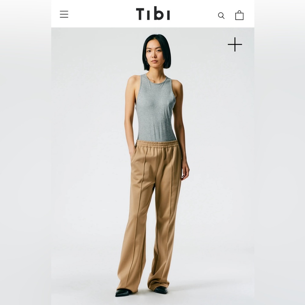 Tibi Active Knit Scottie Joggers inTan color size L
